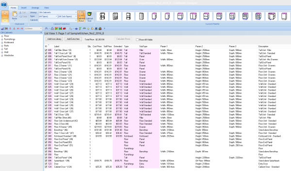 Cabinets List View | CabMaster Manufacturing Software